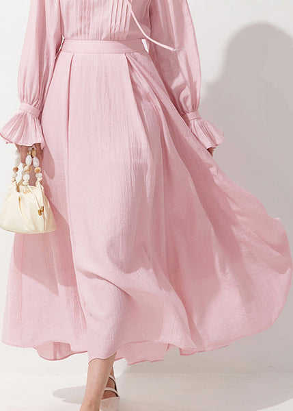 French Pink Zippered Solid High Waist Cotton A Line Skirts Fall AM1024 Genistyle Shop