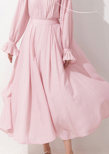 French Pink Zippered Solid High Waist Cotton A Line Skirts Fall AM1024 Genistyle Shop