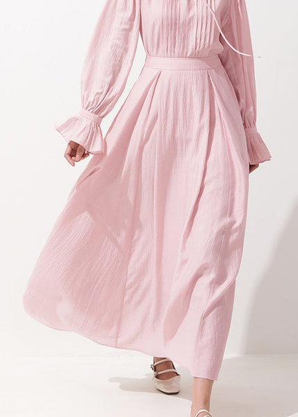 French Pink Zippered Solid High Waist Cotton A Line Skirts Fall AM1024 Genistyle Shop