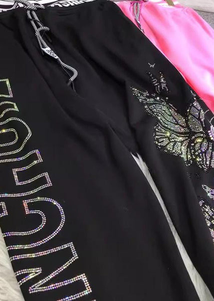 Fall French Pants Zircon Cotton Pink Butterfly FashionChic