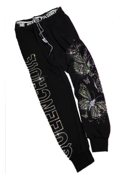 Fall French Pants Zircon Cotton Pink Butterfly FashionChic