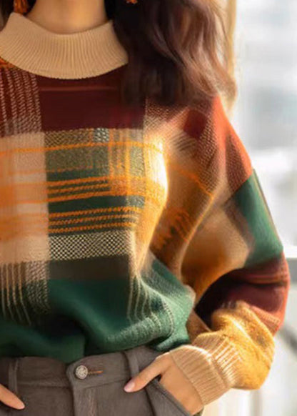 French Plaid Cozy Patchwork Wool Knit Sweaters Winter WK044 OM-SW241119