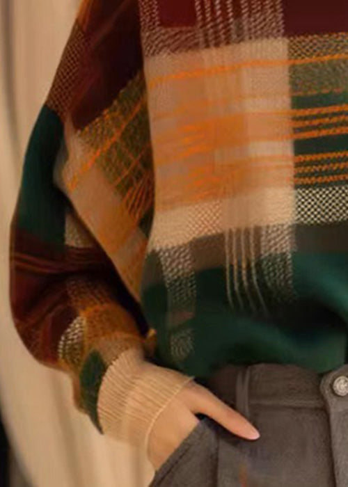 French Plaid Cozy Patchwork Wool Knit Sweaters Winter WK044 OM-SW241119
