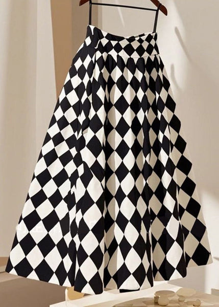 Line Cotton Summer French Plaid A Waist High skirts FashionChic