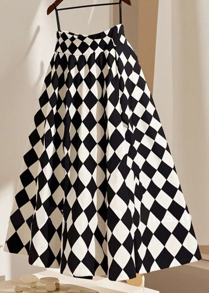Line Cotton Summer French Plaid A Waist High skirts FashionChic