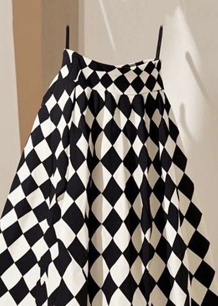 Line Cotton Summer French Plaid A Waist High skirts FashionChic