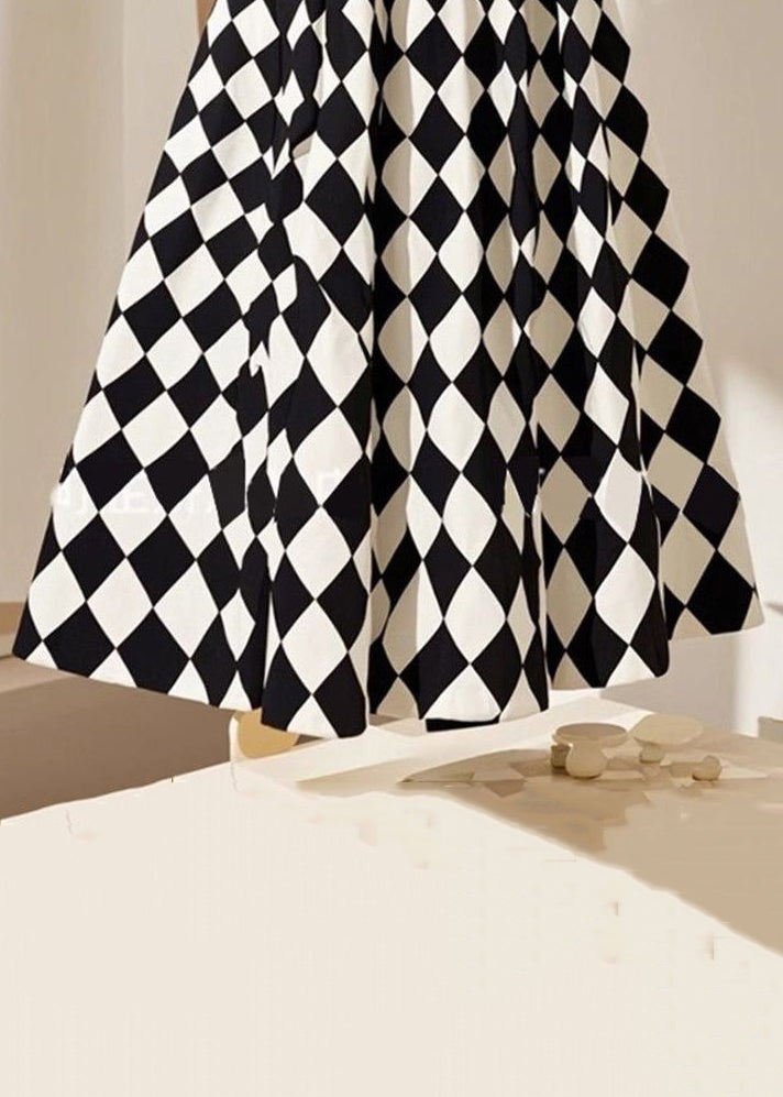 Line Cotton Summer French Plaid A Waist High skirts FashionChic