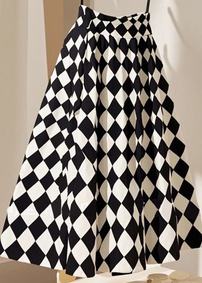 Line Cotton Summer French Plaid A Waist High skirts FashionChic