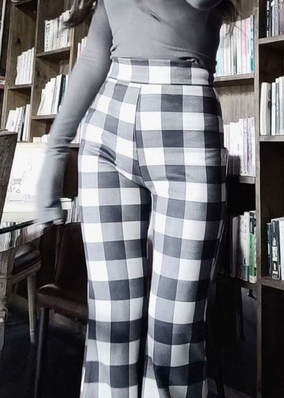 French Plaid High Waist Cotton Flared Trousers Spring ZL031 SH-LF-LPTS240621