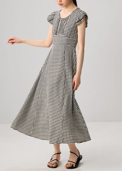 French Plaid O Neck High Waist Cotton Dresses Summer XX079 SH-LF-SDL240611