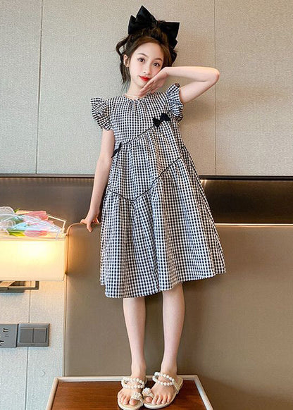 French Plaid O-Neck Patchwork Cotton Girls Dresses Summer TT005 WS-RCTZSDGL240815