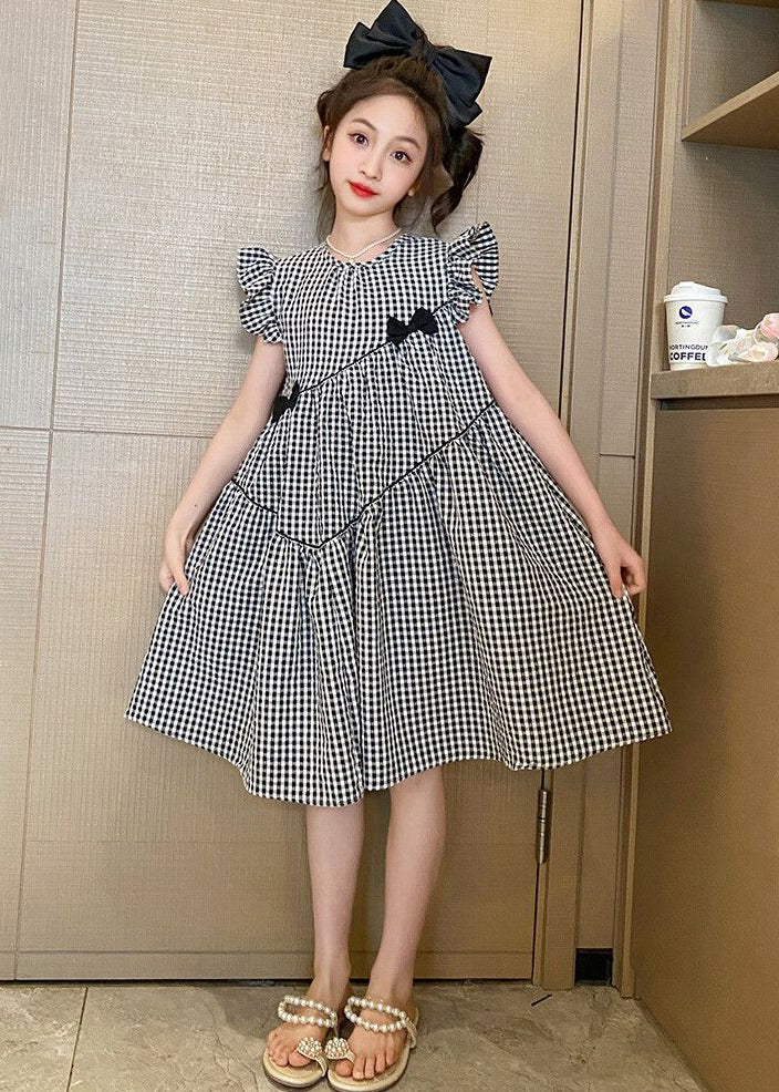 French Plaid O-Neck Patchwork Cotton Girls Dresses Summer TT005 WS-RCTZSDGL240815