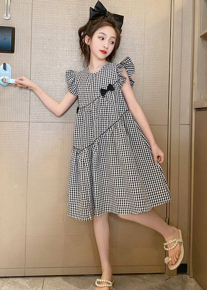 French Plaid O-Neck Patchwork Cotton Girls Dresses Summer TT005 WS-RCTZSDGL240815