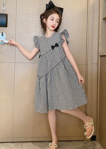 French Plaid O-Neck Patchwork Cotton Girls Dresses Summer TT005 WS-RCTZSDGL240815