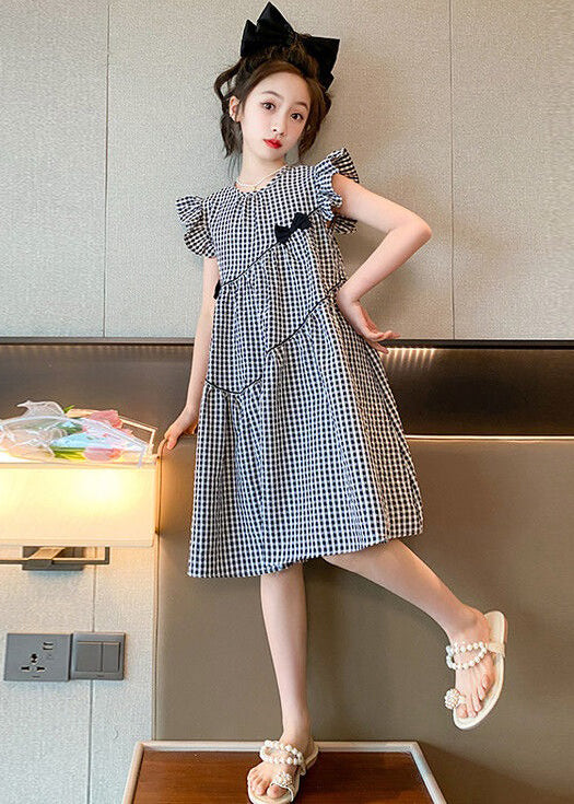 French Plaid O-Neck Patchwork Cotton Girls Dresses Summer TT005 WS-RCTZSDGL240815
