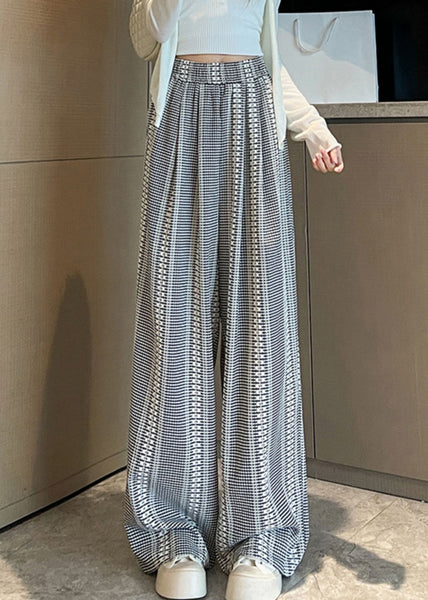 French Plaid Pockets High Waist Cotton Wide Leg Pants Fall AB1032 Genistyle Shop