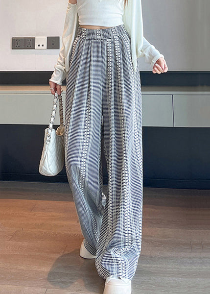 French Plaid Pockets High Waist Cotton Wide Leg Pants Fall AB1032 Genistyle Shop