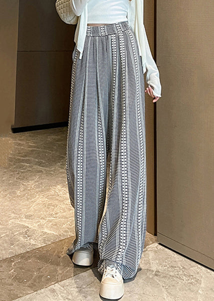 French Plaid Pockets High Waist Cotton Wide Leg Pants Fall AB1032 Genistyle Shop