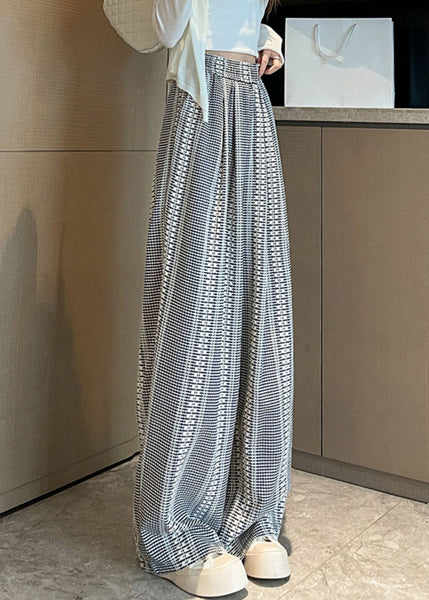 French Plaid Pockets High Waist Cotton Wide Leg Pants Fall AB1032 Genistyle Shop