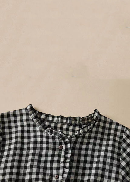 French Plaid Ruffled Lace Up Cotton Shirts Dresses Summer GG054 MZF-SDL240610