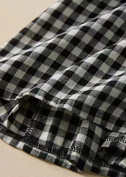 French Plaid Ruffled Lace Up Cotton Shirts Dresses Summer GG054 MZF-SDL240610