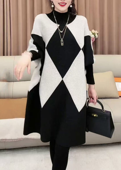 French Plaid Turtleneck Loose Knit Sweater Batwing Sleeve RF026 ABC