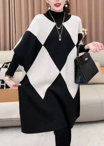 French Plaid Turtleneck Loose Knit Sweater Batwing Sleeve RF026 ABC