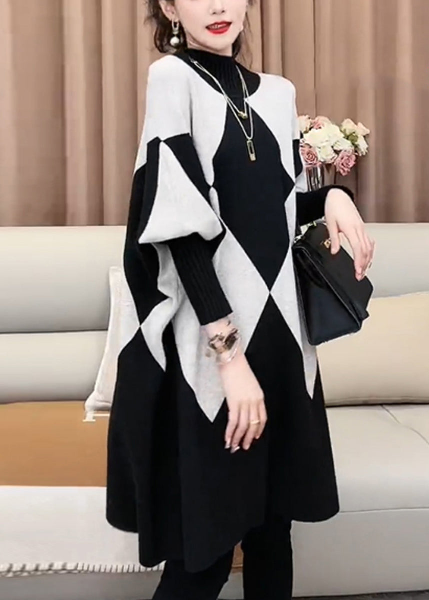 French Plaid Turtleneck Loose Knit Sweater Batwing Sleeve RF026 ABC