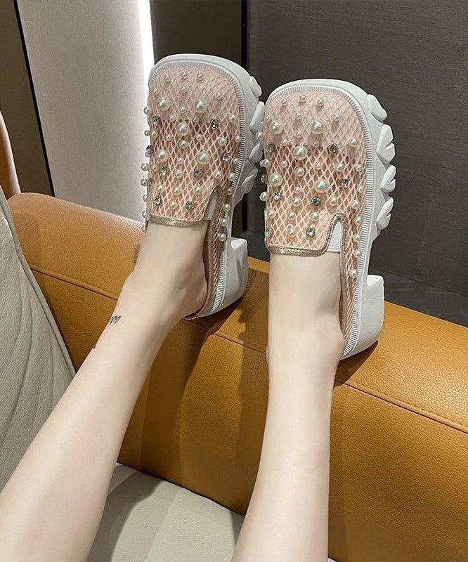 French Platform Slide Sandals Nail Bead Black Breathable Mesh XC1034 Ada Fashion