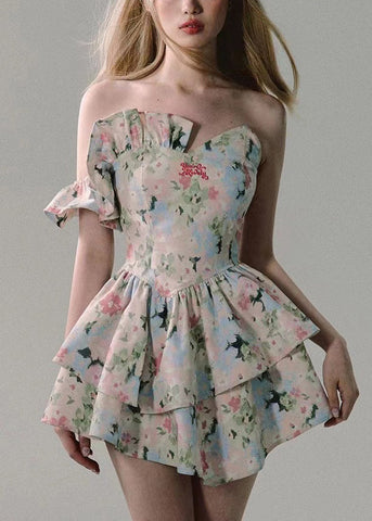 French Print Ruffled Ruffled Cotton Mid Dress Sleeveless EE1040 SH-LF-SDM240517