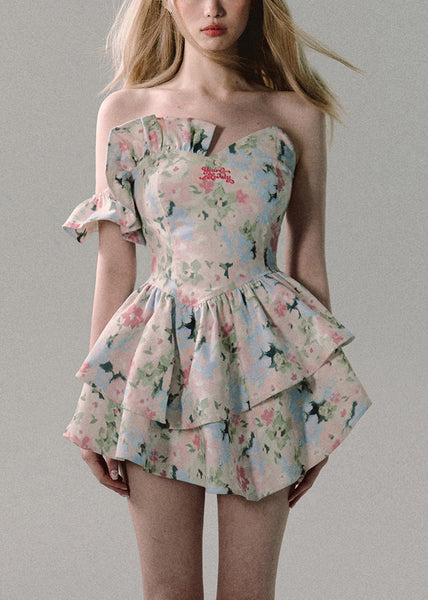 French Print Ruffled Ruffled Cotton Mid Dress Sleeveless EE1040 SH-LF-SDM240517