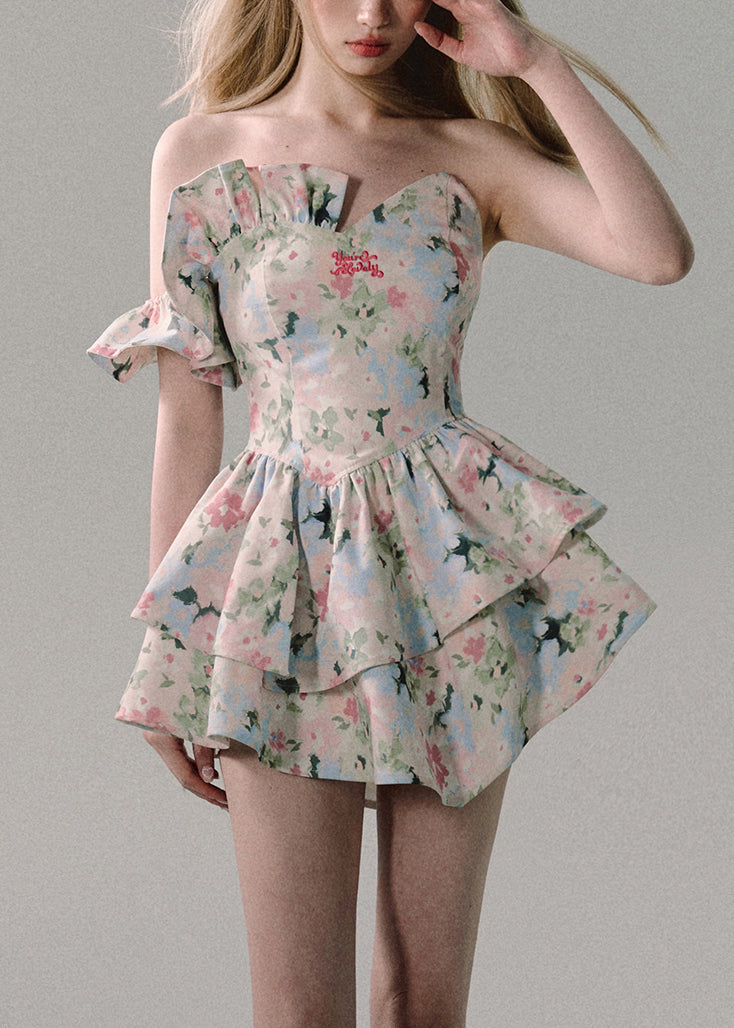 French Print Ruffled Ruffled Cotton Mid Dress Sleeveless EE1040 SH-LF-SDM240517