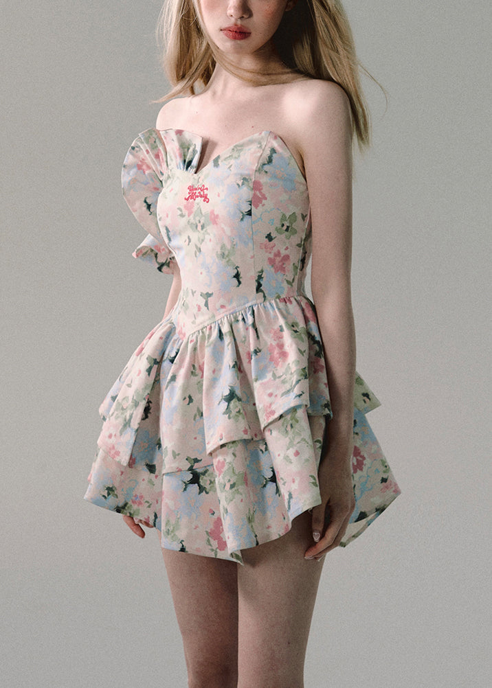 French Print Ruffled Ruffled Cotton Mid Dress Sleeveless EE1040 SH-LF-SDM240517