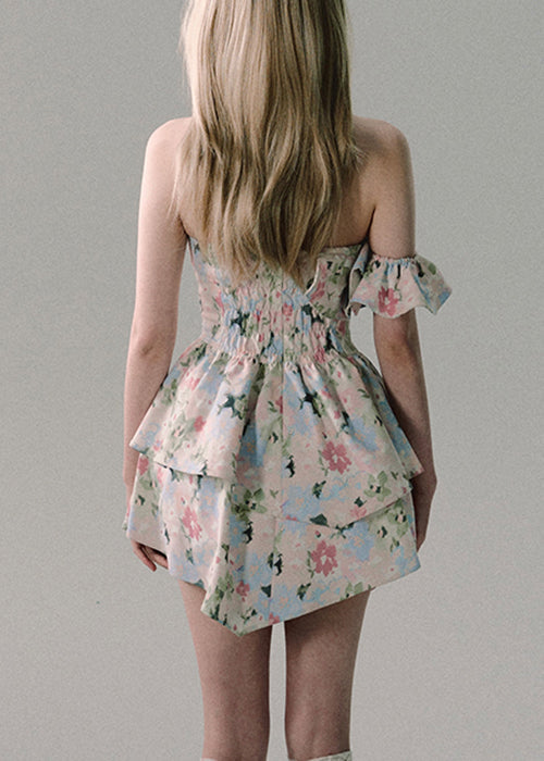 French Print Ruffled Ruffled Cotton Mid Dress Sleeveless EE1040 SH-LF-SDM240517