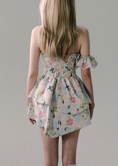 French Print Ruffled Ruffled Cotton Mid Dress Sleeveless EE1040 SH-LF-SDM240517