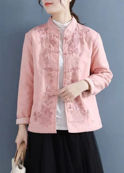 French Purple Embroidered Button Cotton Filled Coat Winter QG039 OM-DJK241016