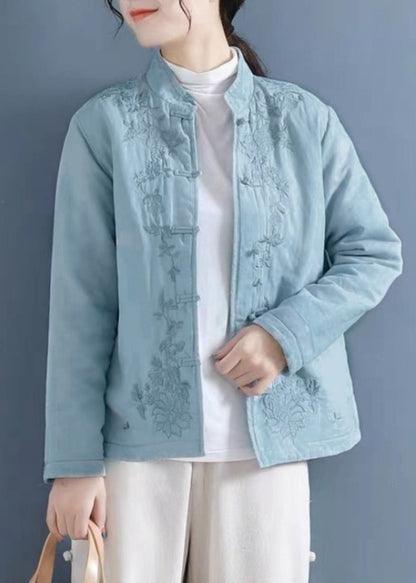 French Purple Embroidered Button Cotton Filled Coat Winter QG039 OM-DJK241016