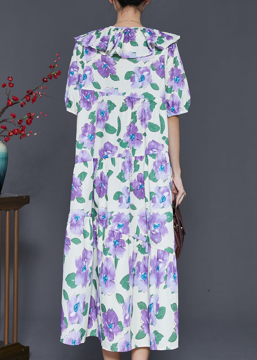 French Purple Peter Pan Collar Floral Cotton Maxi Dresses Summer SD1030 Ada Fashion