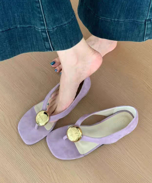 Purple Suede Flip French Wedge Splicing Flops FashionChic
