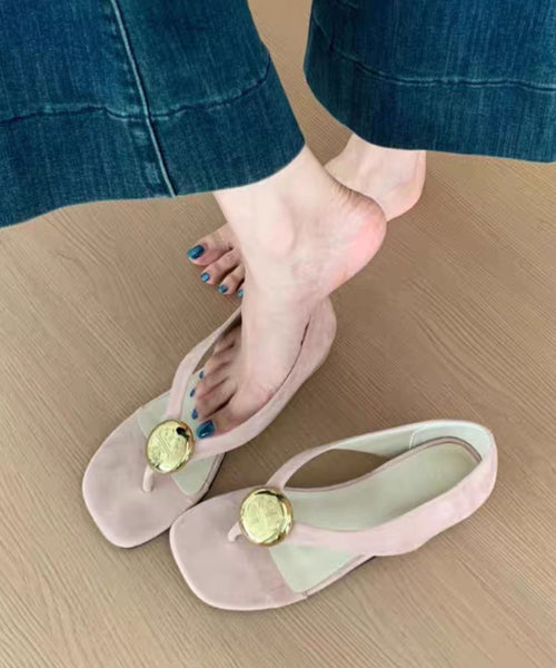 Purple Suede Flip French Wedge Splicing Flops FashionChic
