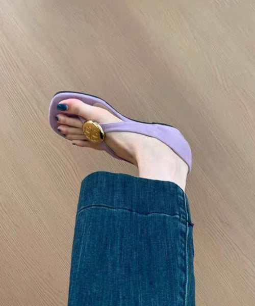 Purple Suede Flip French Wedge Splicing Flops FashionChic