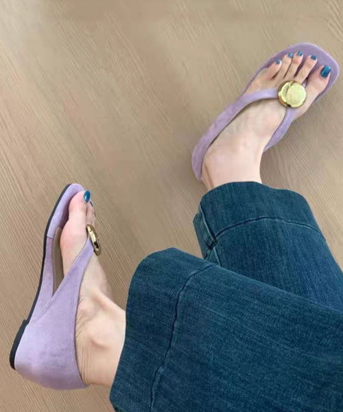 Purple Suede Flip French Wedge Splicing Flops FashionChic