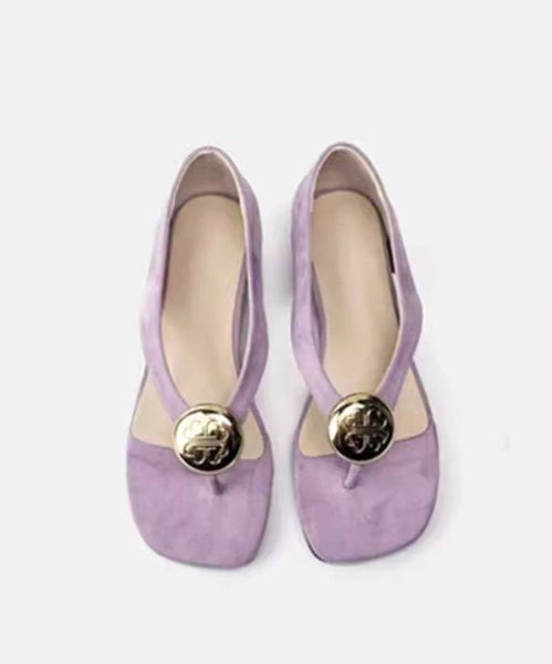 Purple Suede Flip French Wedge Splicing Flops FashionChic
