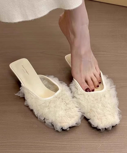 Slide Purple Wrinkled Kitten Tulle Sandals French FashionChic