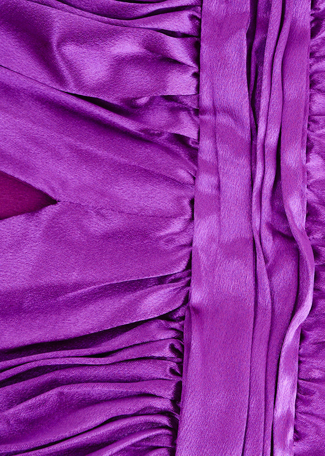French Purple V Neck Wrinkled High Waist Silk Ankle Dress Fall AM1006 Genistyle Shop