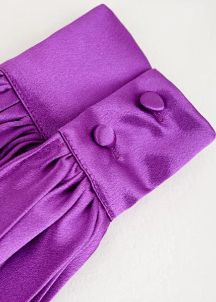 French Purple V Neck Wrinkled High Waist Silk Ankle Dress Fall AM1006 Genistyle Shop