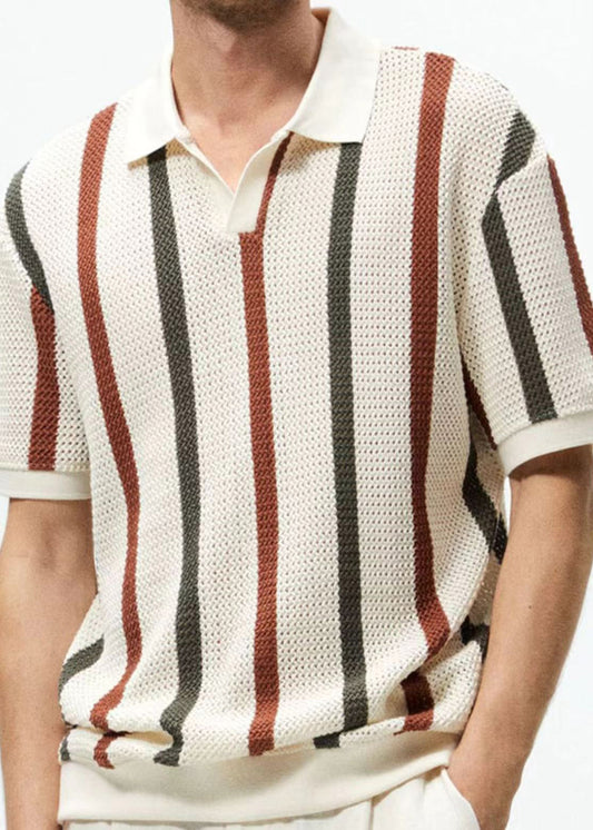 Summer Tees Men Out French Knit Hollow Rainbow Graphic Striped FashionChic