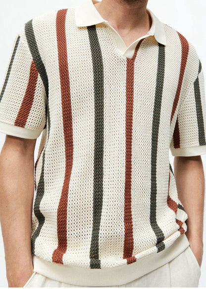 Summer Tees Men Out French Knit Hollow Rainbow Graphic Striped FashionChic