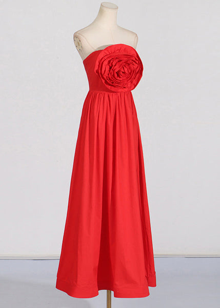 Patchwork Holiday French Maxi Rose Summer Shoulder Cold Dress Red FashionChic