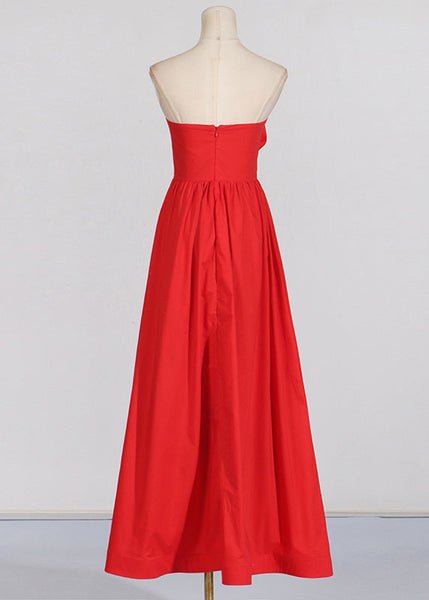 Patchwork Red Dress Maxi Rose Holiday Summer French Cold Shoulder FashionChic